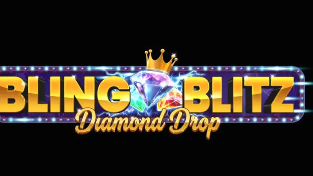 Tampilan visual slot Bling Blitz Diamond Drop dengan simbol berlian dan koin emas yang berkilau.